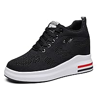 Trainers for Women Breathable Mesh Patchwork Lace-Up Low-Top Sport Shoes Anti-Slip Hidden Wedges Outdoor Casual Shoes for Traveling Grey Fashion