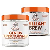Genius Cognitive & Energy Boost Stack - Mushroom Coffee Substitute & Mango Super Nootropic Powder - Enhanced Focus, Memory & Natural Vitality