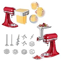 Meat Grinder & Pasta Maker Attachment for ALL Kitchenaid Stand Mixers,Kitchen Aid Mixer Accessories Includes Metal Meat Grinder with Sausage Stuffer Tubesand and Pasta Maker Attachment 3 in 1 Set