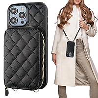 Bocasal Crossbody Wallet Case for iPhone 14 Pro, RFID Blocking PU Leather Zipper Handbag Purse Flip Cover, Kickstand Folio Case with Card Slots Holder Wrist Strap Lanyard 5G 6.1 Inch (Black)