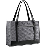 EMPSIGN Laptop Tote bag for women 16 Inch, Stylish Computer Shoulder Tote Bag for Work, Large Capacity Quilted Laptop Briefcase, Waterproof Women Business Office Bag, Quilted Grey