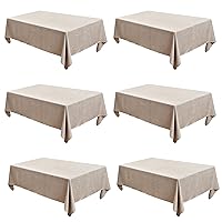 Fitable Faux Linen Tablecloths for Rectangle Tables - 90 x 156 Inch - 6 Pack Fabric Textured Washable Table Clothes Floor Lenghth Table Covers for Wedding, Party, Banquet, Birthday, Nature Color