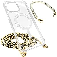 Aporia - MagSafe Clear Case with Gold/Black Crossbody + Pearl Wristlet Strap | Compatible for MagSafe iPhone 15 Pro Max | Wireless Charging + Luxury Design (iPhone 15 Pro Max)