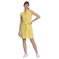London Times Women's Ruffle Neck and Armhole Dress with Waist Tie