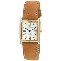 Peugeot Women's 14K Gold Plated Tank Leather Dress Watch with Roman Numerals Dial