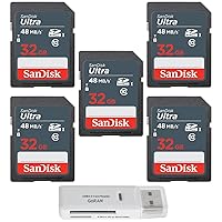 SanDisk 32GB (5 pack) Ultra SDHC Class 10 UHS-I 48MB/s SD Camera Card SDSDUNB-032G Bundle with (1) GoRAM USB 3.0 Card Reader