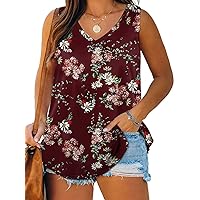 ROSRISS Plus-Size-Tank-Tops for Women Summer V Neck T Shirts Casual Sleeveless Tunics Tee