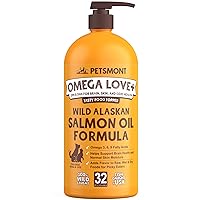 Omega Love+ Wild Alaskan Salmon Oil for Dogs Formula 32 oz - Fish Omega Liquid Pump Cats Supports Joint Function Immune Heart Health Food Supplement Pets Natural EPA DHA Fatty Acids