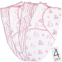 Biloban Baby Swaddles 0-3 Months for Girls, Baby Swaddle, Newborn Swaddle, Cotton Swaddle Blanket, Newborn Essentials, Lovely Pink Print, 4 Pack