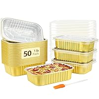 LNYZQUS 1lb Small Foil Pans With PP Lids 50 Pack, 16oz Heavy Duty Aluminum Leftover Containers Holders,Disposable Baking Tins To Go Containers For Cooking Heating Storing Meal Prep