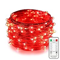 ER CHEN Red Fairy Lights Plug in, 33ft 100 LED Starry String Lights Dimmable with Remote Control, Waterproof Copper Wire Christmas Decorative Lights for Bedroom, Patio, Garden, Yard, Party （Red）