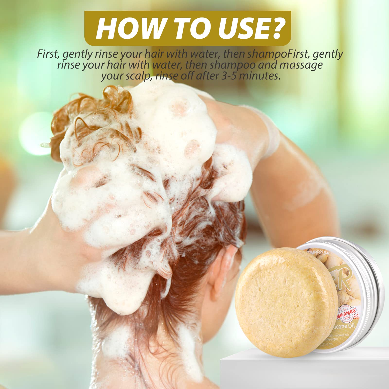 Zoreni 5 Pack Ginger Hair Regrowth Shampoo Bar, Anti Hair Loss Ginger Shampoo Soap, Natural Organic Ginger Shampoo Bar Promotes Hair Growth, Anti-dandruff and Anti-itching Ginger Bar Soap