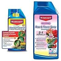 BioAdvanced Disease Control for Roses, Flowers and Shrubs, Concentrate, 32 oz with BioAdvanced All-in-One Rose and Flower Spray, Concentrate, 32 oz