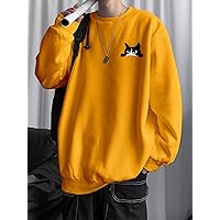 Men Cartoon Graphic Sweatshirt (Color : Mustard Yellow, Size : Medium)