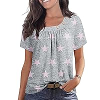 PrinStory Womens Short Sleeve Tops Summer Fashion Irregular Neck Knitted Tunic Tops Casual Loose Pullover Shirts