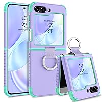 GUAGUA Compatible with Samsung Galaxy Z Flip 5 Case 5G 6.7 Inch Hybrid 2 in 1 Hard PC Soft TPU Heavy Duty Rugged Shockproof Full-Body Protective Phone Cover for Samsung Z Flip5, Purple/Mint