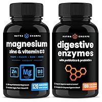 Magnesium Zinc & Vitamin D3 Capsules and Digestive Enzymes Capsules 2 Pack Bundle