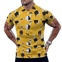 Rock Llama Cartoon Alpaca Character Men's Polo-Shirts Short Sleeve Golf Tees Outdoor Sport Tennis Tops