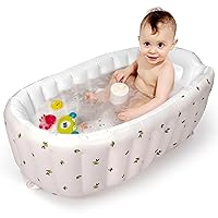 Inflatable Baby Bathtub with Built-in Air Pump, Newborn to Toddler Bath Tub,Portable Travel Shower Basin with Back Support, Deflates and Folds Easily (Olive Bath)
