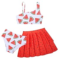 RAISEVERN Girls Swimsuit 3 Piece Bathing Suits Cute Quick Dry Bikini Tankini Sets with Cover Ups Beach Skirt for 5-12 Years