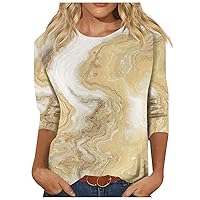 Tops for Women Work Casual, Women's Fashion Casual Three Quarter Sleeve Print Round Neck Pullover Top Blouse