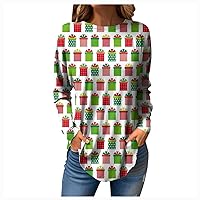 Christmas Long Sleeve T Shirts for Women Fashion Round Neck Cute Holiday Shirts Loose Fit Casual Blouses Tunics