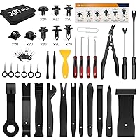GOOACC 200Pcs Trim Removal Tool, Auto Push Pin Bumper Retainer Clip Set Fastener Terminal Remover Tool Adhesive Cable Clips Round Handle Crowbar Kit Car Panel Radio Removal Auto Clip Pliers, Black