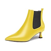 Womens Solid Business Cold Weather Pointed Toe Matte Slip On Kitten Low Heel Ankle High Boots 2 Inch
