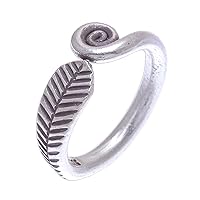 NOVICA Artisan Handmade .925 Sterling Silver Band Ring Spiral Thailand Leaf Tree Hill Tribe 'Different Drum'