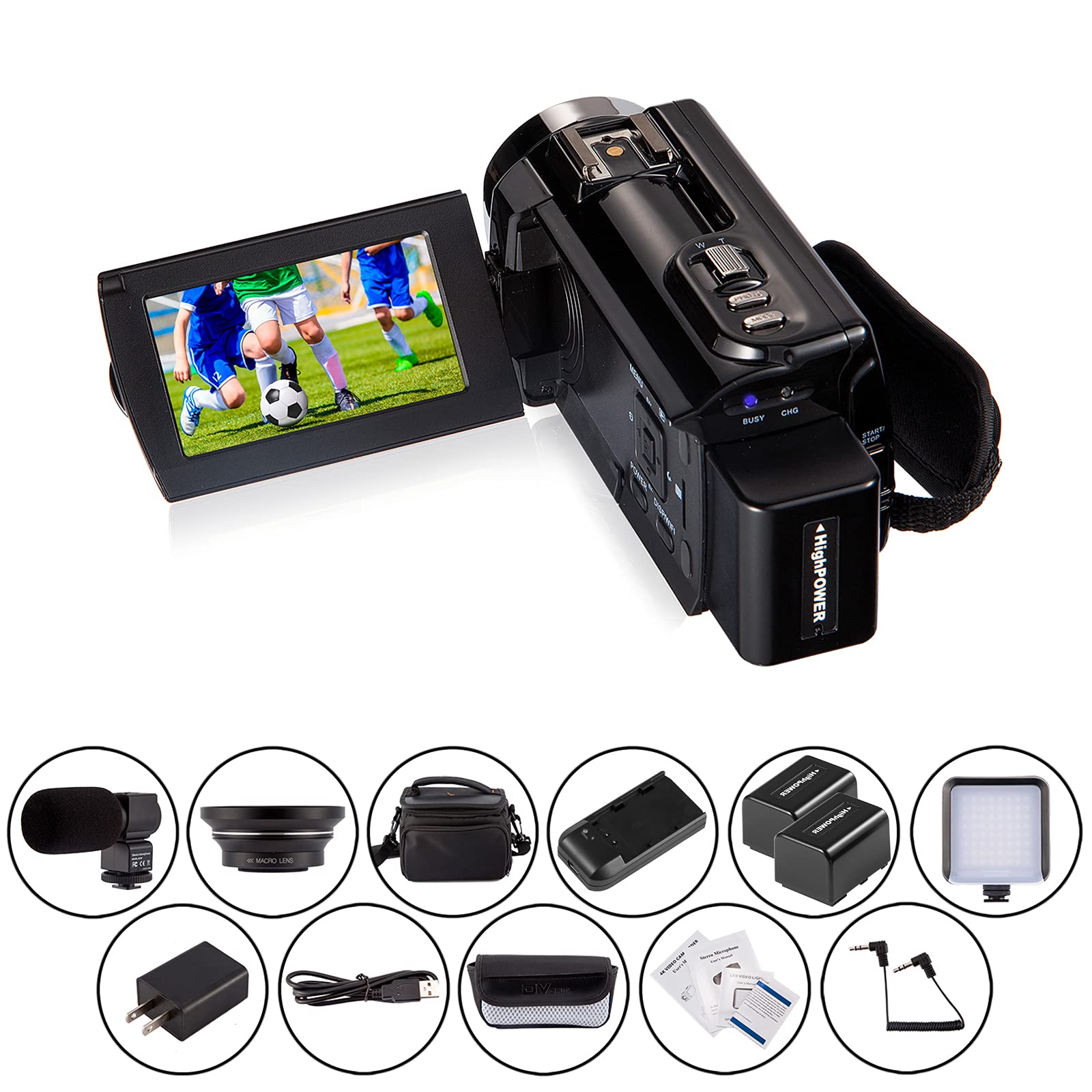 KOT 4K Camcorder Video Camera HD WiFi 3.0 Inch IPS Touch Screen 48MP 16X Powerful Digital Zoom Camera with Microphone and Wide Angle Lens IR Night Vision Vlogging Video Camera Recorder Handy cam