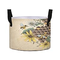Retro Honey Bee Apiary Grow Bags 7 Gallon Fabric Pots with Handles Heavy Duty Pots for Plants Aeration Container Nonwoven Plant Grow Bag for Vagetables Fruits Flowers Garden Tomato