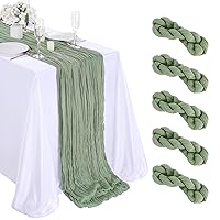 Sage Green Cheesecloth Table Runner 5 Pack 10Ft Boho Gauze Table Runner Cheesecloth Fabric for Wedding Bridal Shower Birthday Decor Sheer Spring Table Runners 35x120 Inch