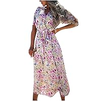 Women's Dress Beach Foral Print Hawai V-Neck Glamorous Swing Casual Loose-Fitting Summer Flowy Short Sleeve Long