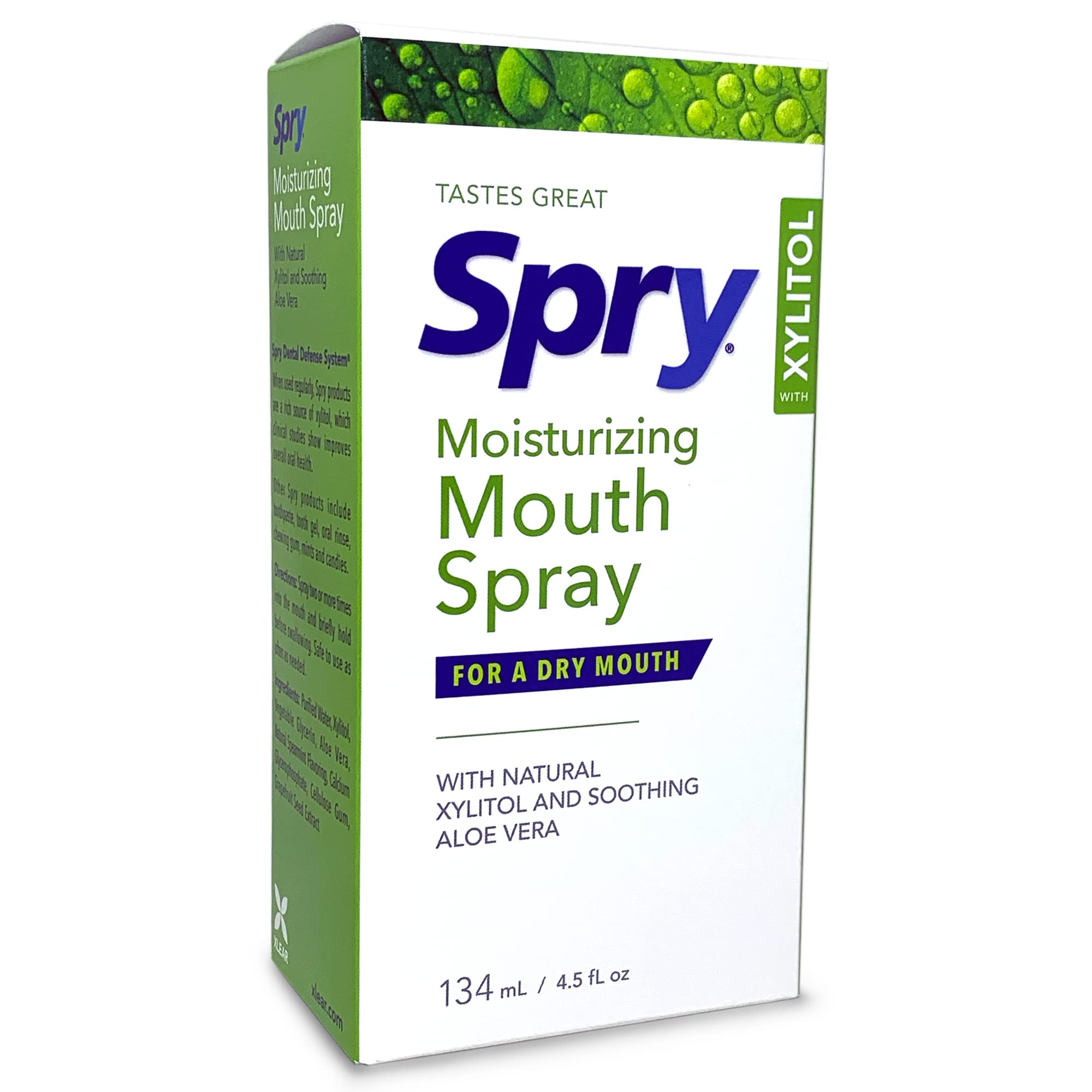 Spry Xylitol Moisturizing Bad Breath Mouth Spray, Bad Breath Treatment Oral Breath Spray with Natural Spearmint, 4.5 fl.oz.