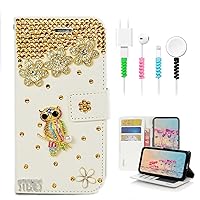 STENES Bling Wallet Phone Case Compatible with Moto G Stylus 5G (2023) Case - Stylish - 3D Handmade Pretty Night Owl Floral Design Leather Girls Women Cover with Cable Protector [4 Pack] - Gold