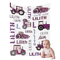 Personalized Baby Truck Blanket with Name for Girls: Custom Name Blanket for Baby Kid Teen - Soft Flannel Purple Toddler Blanket Personalized Gift for Birthday New Year Gift