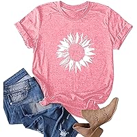 ZEFOTIM Sunflower Tops for Women Fashion Print Cozy Tops Shirts Casual Short Sleeve Round Neck Tunic Blouse Tees