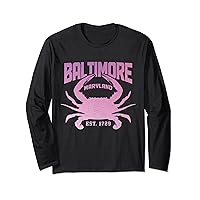 Baltimore Maryland Est. 1729 Pride Blue Crab Vintage Long Sleeve T-Shirt
