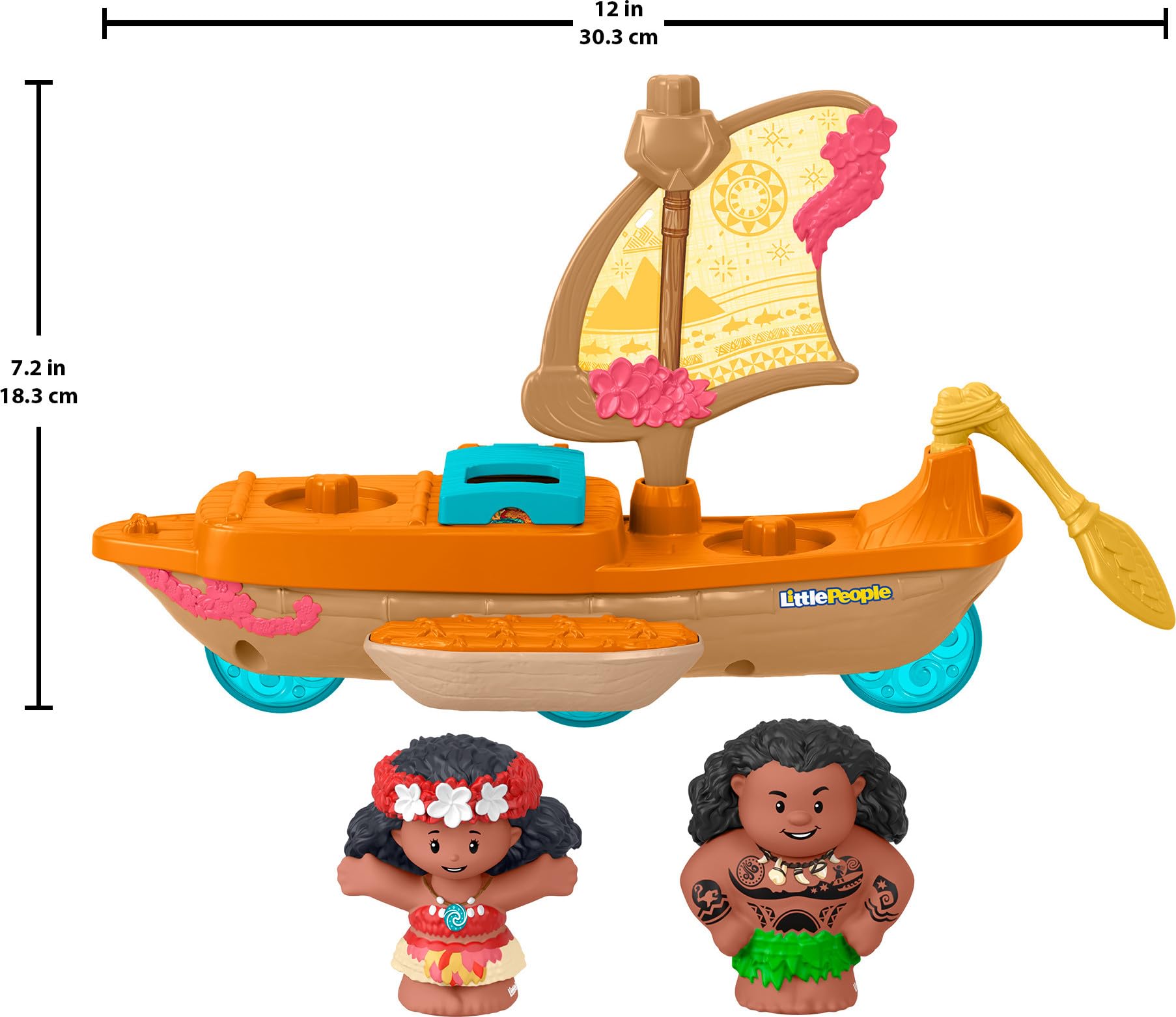 Fisher-Price Little People Toddler Toys Disney Princess Moana & Maui’s Canoe Sail Boat with 2 Figures for Ages 18+ Months