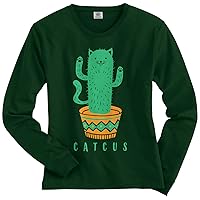 Threadrock Women's Catcus Cat Cactus Plant Long Sleeve T-Shirt