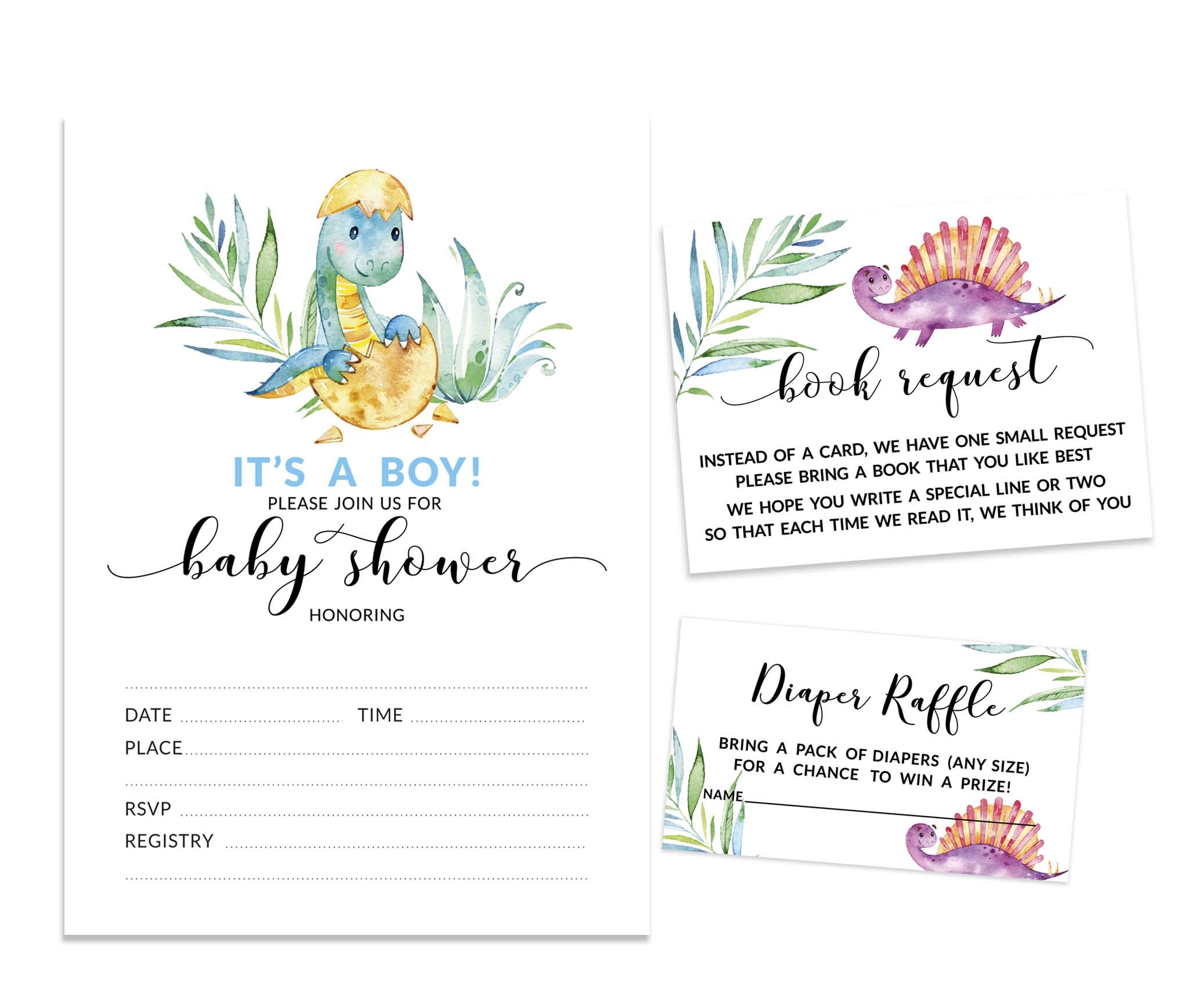 Inkdotpot Set Of 30 Dinosaur Baby Shower Invitations-Diaper Raffle Tickets And Baby Shower Book Request Cards Jungle Animals Invites Its A Boy Its A Girl