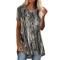 Pandaie Shirts for Women Casual Summer Tops for Longshirts Short Sleeve V Neck Blouse Graphic Printed Basic Tee Shirts Tunic
