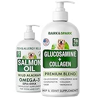 Liquid Glucosamine + Salmon Oil for Dogs & Cats Bundle - Joint Pain Relief + Skin & Coat Support - Chondroitin, MSM, Collagen + EPA+DHA Fatty Acids + Immune & Heart Health - 16oz + 32oz - Made in USA