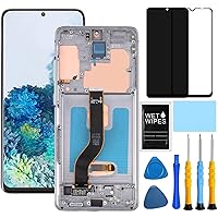 AMOLED for Samsung Galaxy S20 Plus 5G Screen Replacement for Samsung S20+ LCD Display Digitizer SM-G985u G985a G985w G986u G986a G986w Touch Screen Assembly 6.7 inch (Grey with Frame)