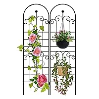 LZRS 2 Pack 71x20in Rustic Arch Garden Trellis with Black Metal Coating – Perfect for Supporting Climbing Plants Outdoor, Roses, Vines, Flowers, and Vegetables.