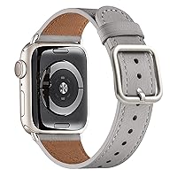 MNBVCXZ Compatible with Apple Watch Band 38mm 40mm 41mm 42mm 44mm 45mm 49mm Women Men Girls Boys Genuine Leather Replacement Strap for iWatch Series 9 8 7 6 5 4 3 2 1 Ultra SE (Light gray/Starlight)