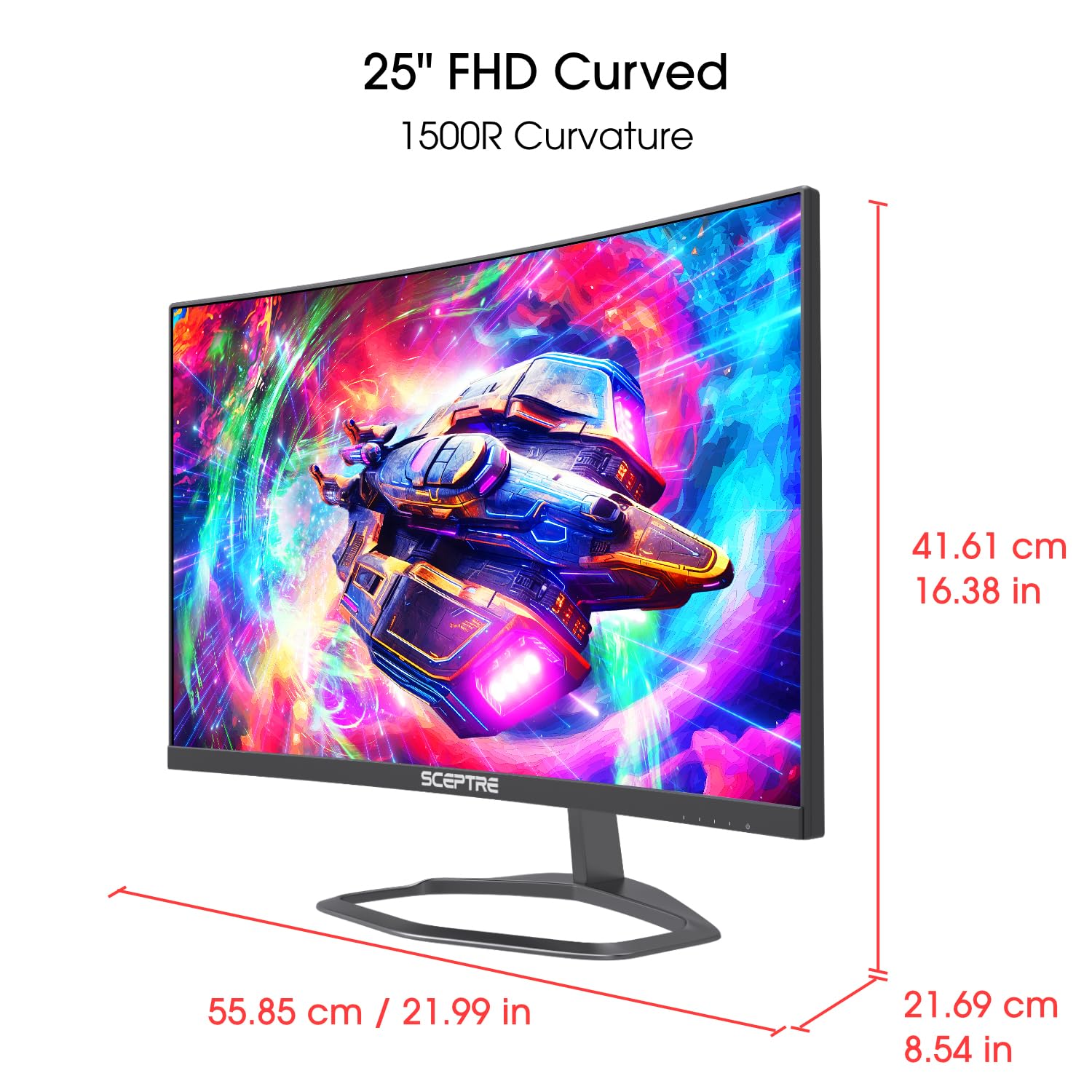 Sceptre Curved 24.5-inch Gaming Monitor up to 240Hz 1080p R1500 1ms DisplayPort x2 HDMI x2 Blue Light Shift Build-in Speakers, Machine Black 2023 (C255B-FWT240)