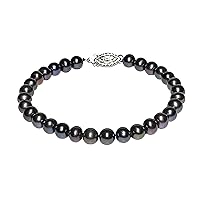 6-9mm Black Freshwater Cultured Pearl Bracelet for Women 6-8 Inch Silver Clasps AA Quality