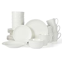 Martha Stewart 30-Piece Basket Weave New Bone China Embossed Chip and Scratch Resistant Porcelain Dinnerware Set