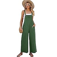PEHMEA Women's Casual Overalls Cotton Wide Leg Jumpsuit Baggy Loose Rompers Bib Pants With Pockets